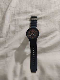 Swatch Swiss Black Watch with Orange Accents