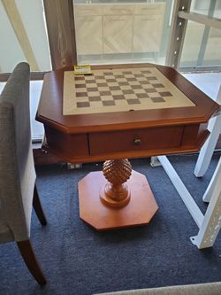 Wood Pedestal Chess Table with Drawer