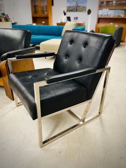 Crate & Barrel Black Leather Crocodile Arm Chair