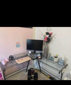 L Shape glass computer desk
