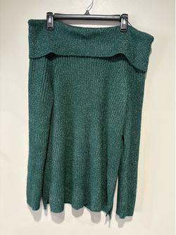Morgan Taylor Green Metallic Shimmer Sweater XL Cowl Neck Off Shoulder