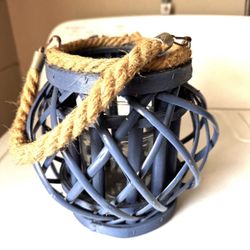 Large Wood Nautical Candle Holder With Glass Insert