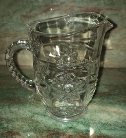 VINTAGE CUT GLASS CREAMER WITH HANDLE