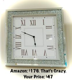 💎Silver Mirrored Crystal Crush Bling Clock💎 