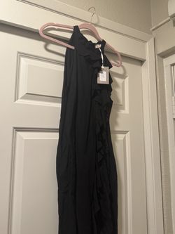 Black dress ruffle front