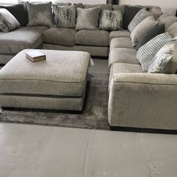 Ardsley 4 Piece Pewter L Shape Sectional Couch With Chaise | New 💥 Delivery 🚚39$ Down Payment 