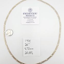 14k gold 26" concave figaro chain