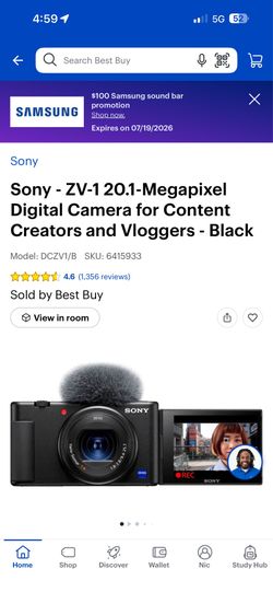 Sony - ZV-1 20.1-Megapixel Digital Camera / Content Creators and Vloggers