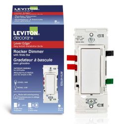 Leviton Decora Lever Edge Rocker Slide Dimmer Switch, 150W LED/INC, Single-Pole or 3-Way, White