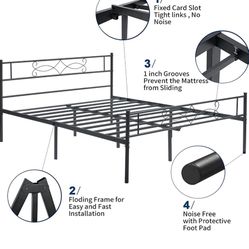 Queen size metal bed frame with headboard for sale