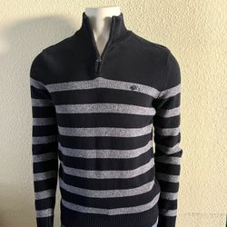 American Rag Black And Grey Striped Half Zip Sweater Size M
