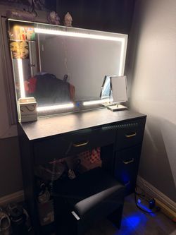 Vanity black with stool bench black