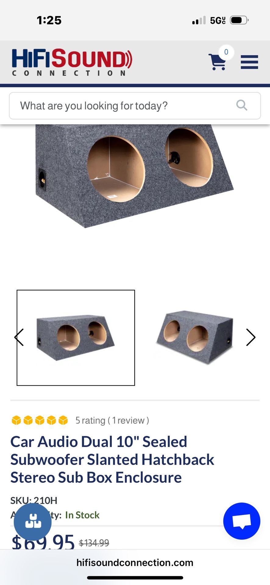 2 10”  Subwoofer Box Sealed 