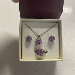 Pink Topaz & Diamond Accent Cushion-Cut Halo Boxed Jewelry Set in Sterling Silver