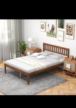 Costway Full Size Wooden Platform Bed Frame with Headboard – New