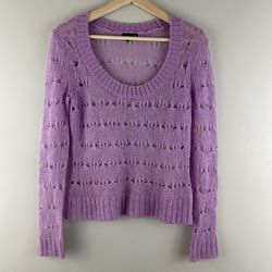 WET SEAL Vintage Y2K Pink Purple Crochet Lightweight Knit Scoop Neck Sweater