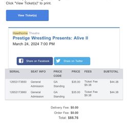 Prestige Wrestling Presents: Alive 2 On 3/24/24 (Tonight!!)- Two GA Tickets