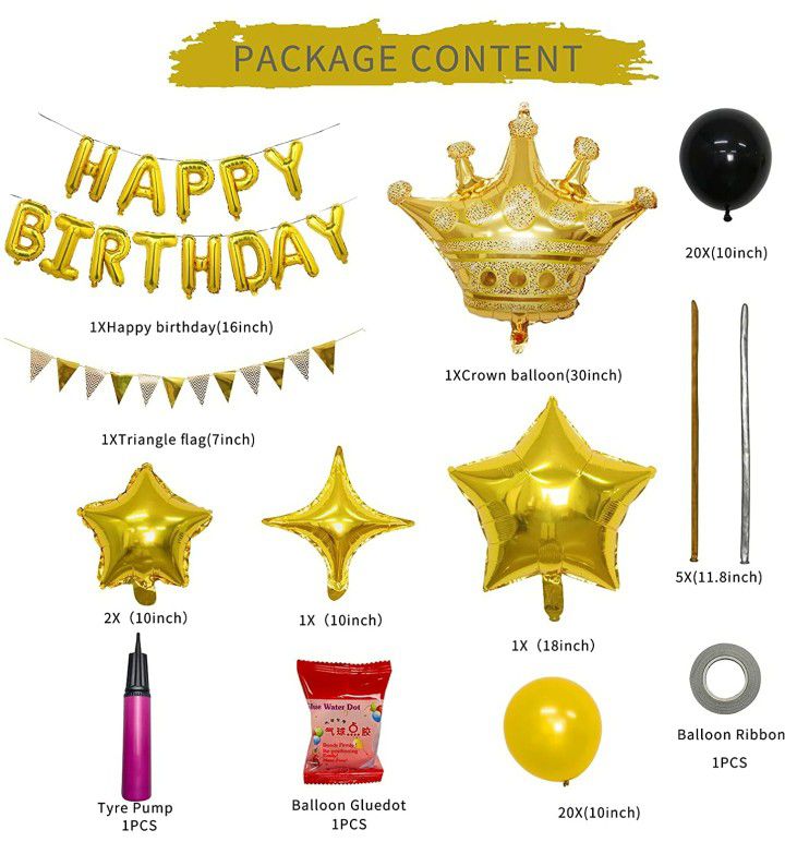 Birthday Decorations Party Decoration Set ,Black Gold Party Decoration Balloon

