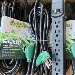 12ft 6 Outlet Surge Protector GoGreen Power (GG-16103M-12BK), 250 Joules, Black, 12ft Cord / Power Outlet, 15 AMP Circuit Breaker, Right Angle Plug