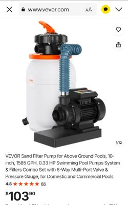VEVOR Sand Filter Pump for Above Ground Pools, 10-inch, 1585 GPH, 0.33 HP Swimming Pool Pumps System & Filters Combo Set with 6-Way Multi-Port Valve &