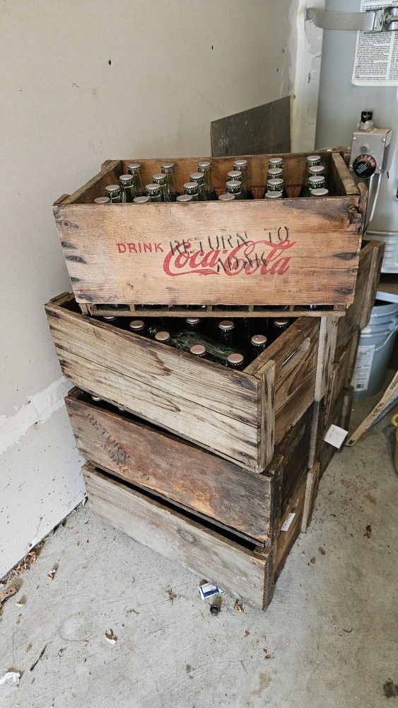 WWII COCA-COLA CRATES W/FULL BOTTLES 7 FULL CASES
