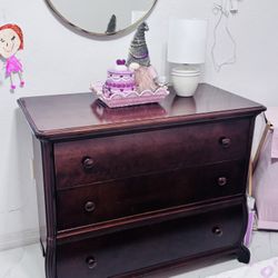 Dark Wood 3-Wide Drawer Dresser (40”Wide x 20” Deep x 33”Height)