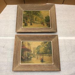 Pair Of Vintage Therese Darche Paris Street Scene Framed Lithographs Art Picture vtg OBO