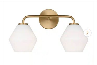 Jett 17 in. 2-Light Satin Brass Bathroom Vanity Light with Milk Glass Shades