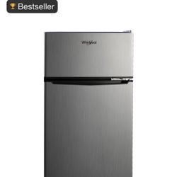 Whirlpool 3.1 cu ft Mini Refrigerator Stainless Steel WH31S1E: Energy Star Certified Dorm Fridge, Reversible Door, 2 Shelves