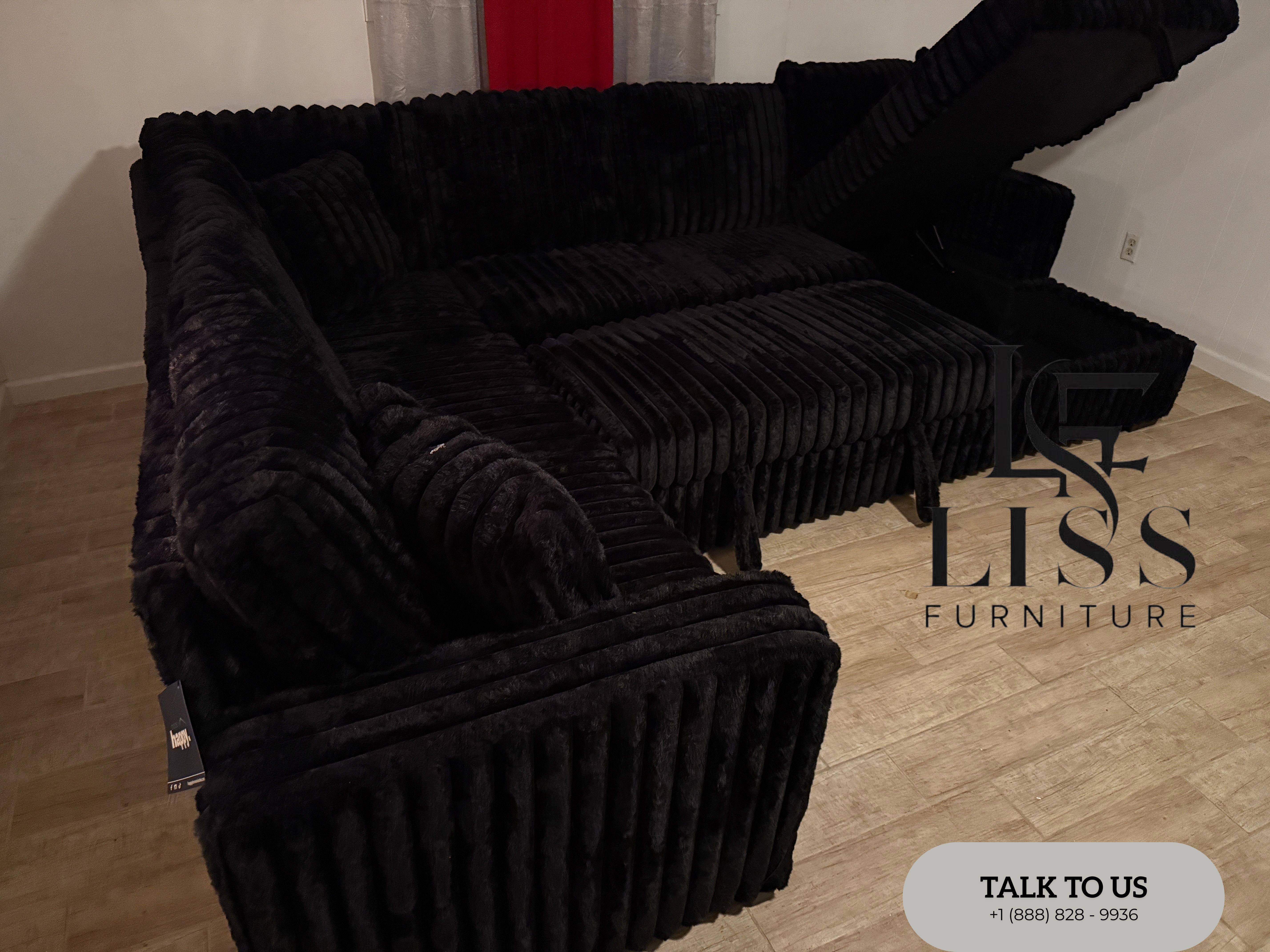 Brand New Black Corduroy 3-Piece Sectional Sofa w/ Pull-Out Sleeper Bed โ Limited Stock! ๐ค๐๏ธ