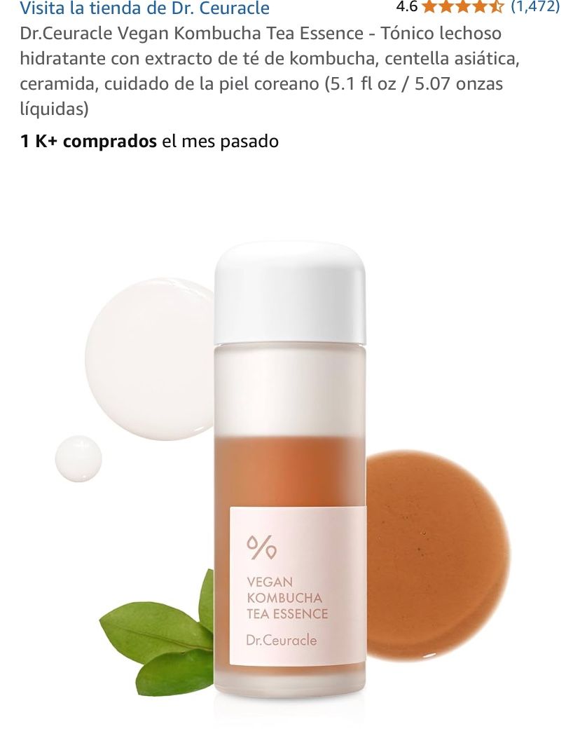 Dr.Ceuracle Vegan Kombucha Tea Essence - Tónico lechoso hidratante con extracto de té de kombucha, centella asiática, ceramida, cuidado de la piel cor