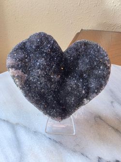 0.8 lb (354g) Sparkling Druzy Black Amethyst Heart Quartz Crystal