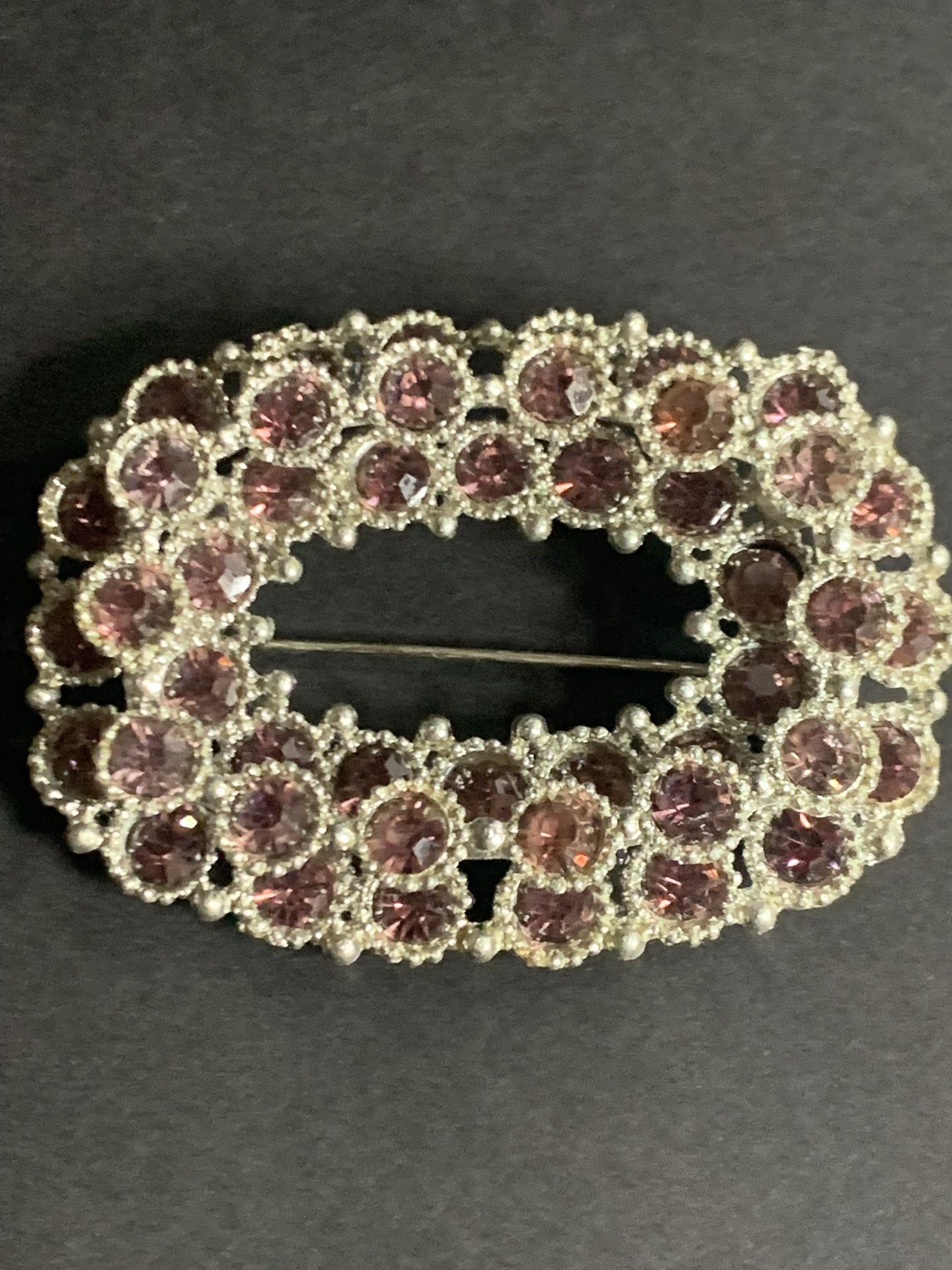 Vtg Art Deco Paste Pot Metal Rhinestone Brooch
