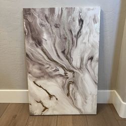36x24 Large Mauve/Taupe/White/Gold Glitter Marble Canvas Art Abstract Artwork