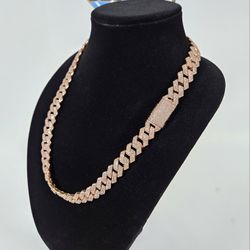 Rose Gold Chain Cuban Link 15mm Fully Iced Out *Quality Piece*