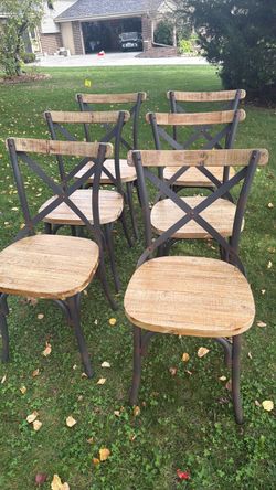 Set of 6 Industrial Wood and Metal Dining Chairs