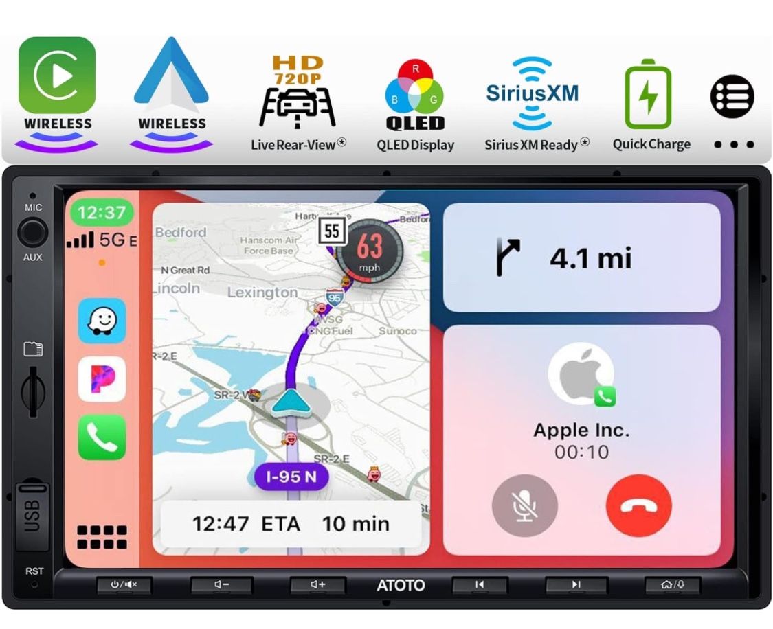 ATOTO F7 XE 7inch Wireless CarPlay & Wireless Android Auto Double-DIN Car Stereo Receiver- Mirror Link, Bluetooth, HD Live Rearview, Quick Charge