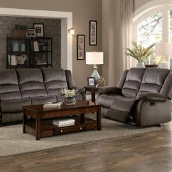 Brand New Brown Microfiber Manual Reclining Sofa + Loveseat 2PCs Set