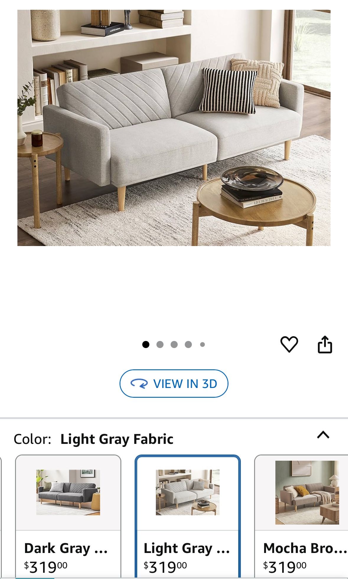 mopio 76.8" Futon Sofa Bed, Small Couch, Sleeper, Loveseat, Mid Century Modern Futon Couch, Sofa Cama, Couches for Living Room (Light Gray Fabric)