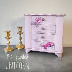 Small Refinished Floral Pink Jewelry Box