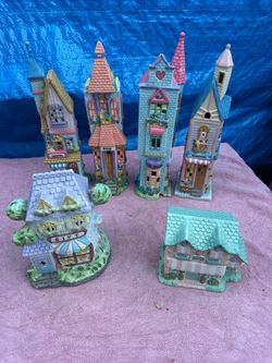 Ceramic Village Figurine Buildings Set of 6