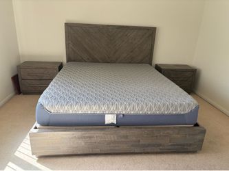 Cal King bed frame with night stands and dresser