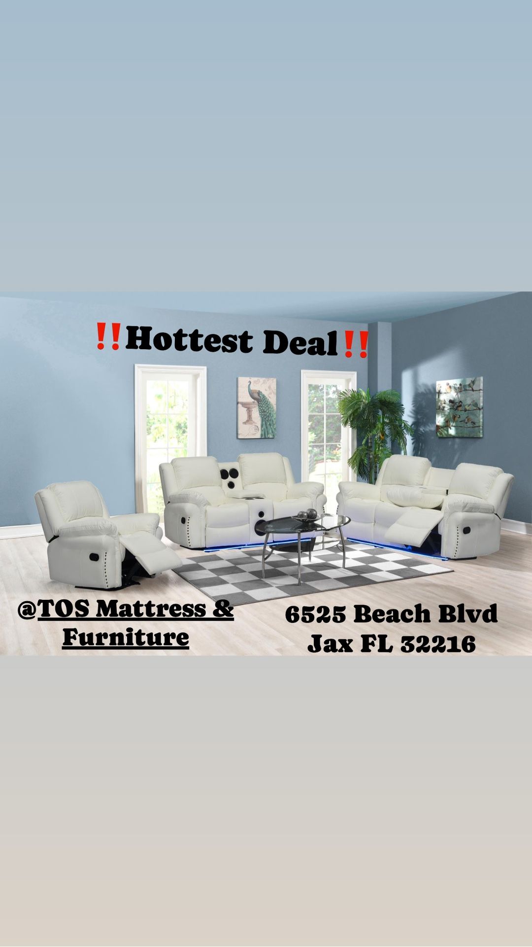 Leather Recliner Sofa,Loveseat & Chair.