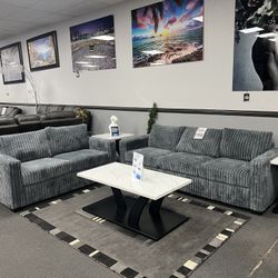 2PC Dark Gray Sofa & Loveseat 