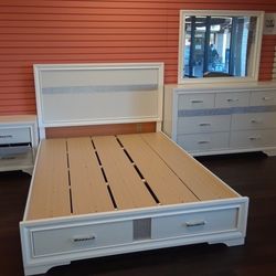 New 4-Piece Twin Bedroom Set Queen Bed Frame Dresser Mirror And Nightstand