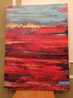 Blue Red Canvas Painting by Erin Ashley