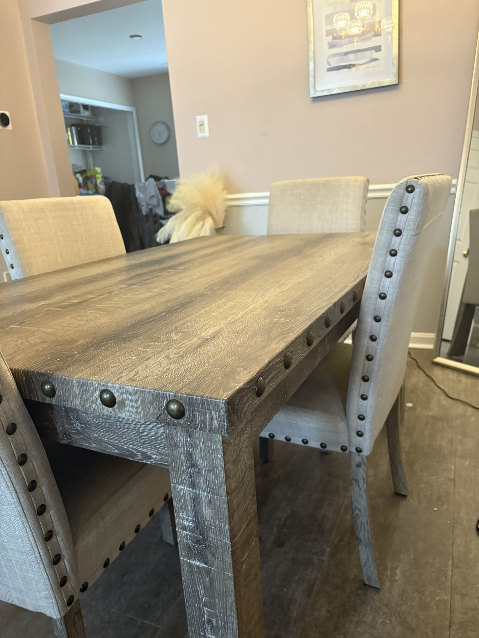 5-Pieces Rectangular Wood Tone Wooden Top Dining Table Set 4 Seats- stock photos