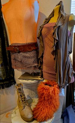 Couple costumes: Orange Mesh & Gray Costume Outfit Set boots & jewelry separate!!!