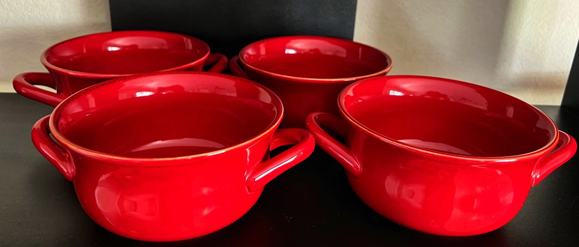 Williams-Sonoma Farmhouse Double-Handled Soup Bowls Set Of 4 Red Portugal