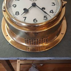 Brass Nautical Chiming Ships Clock Antique German, Wind Up Working Condition